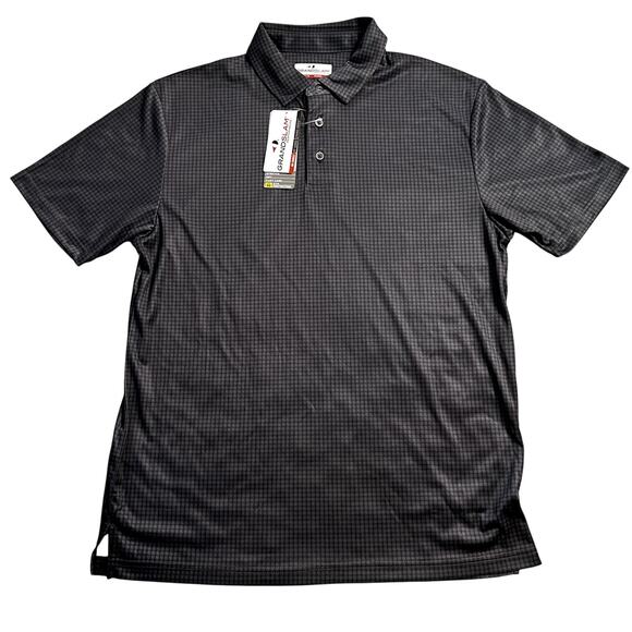 Grand Slam Men’s Performance Golf Polo Black Checkered Medium M/M UPF 50 - Picture 1 of 8